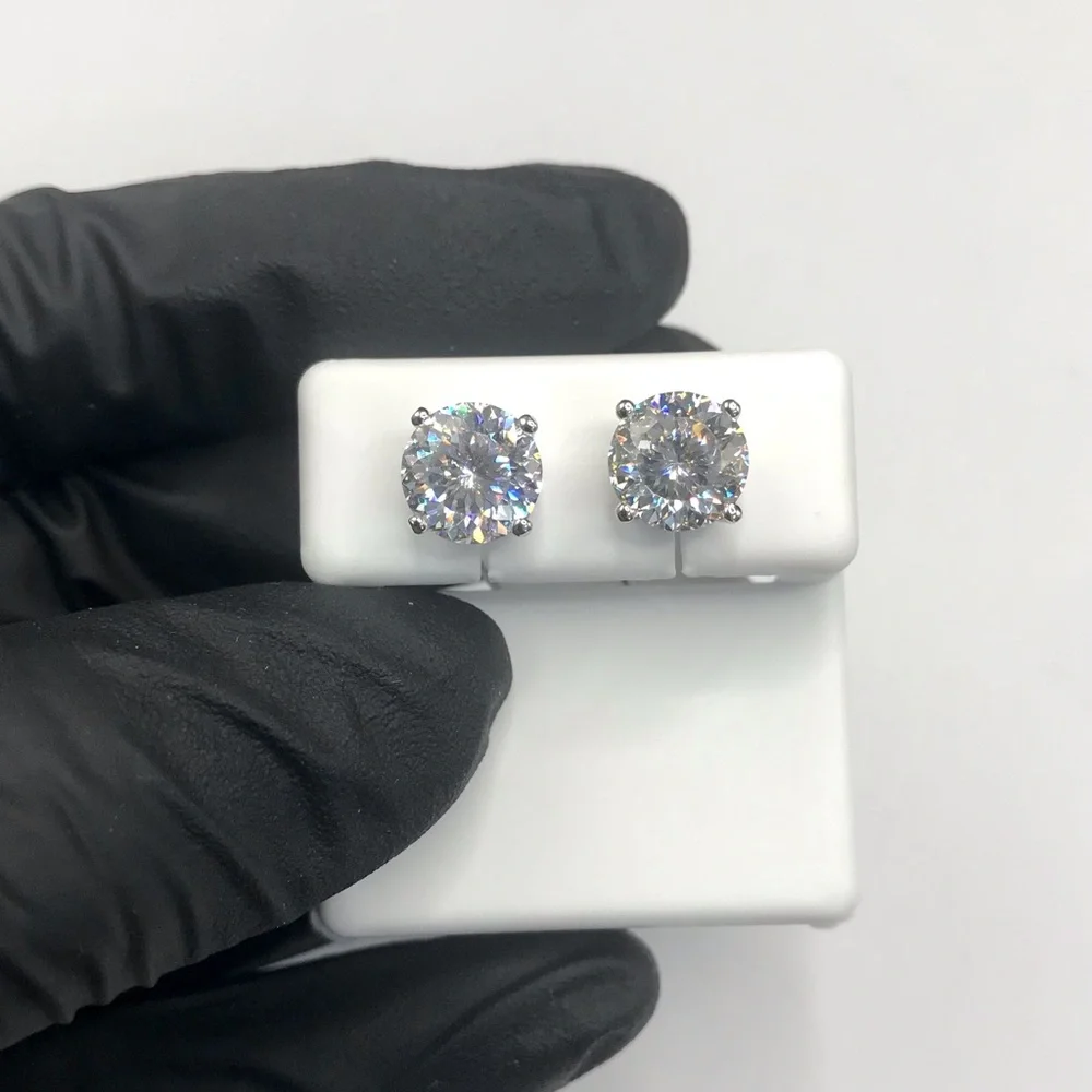 925 Sterling Silver Classic Round 4.00CT MOISSANITE  Stud Earrings Screw Back